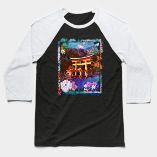 Japan Torii Gate In Water Mountain Collage Art 73 Baseball T-Shirt